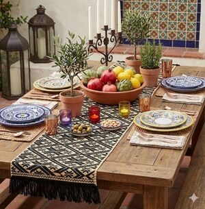 Handmade OAXACAN Table Bed Console Dresser Runner Embroidery Geometric Linens